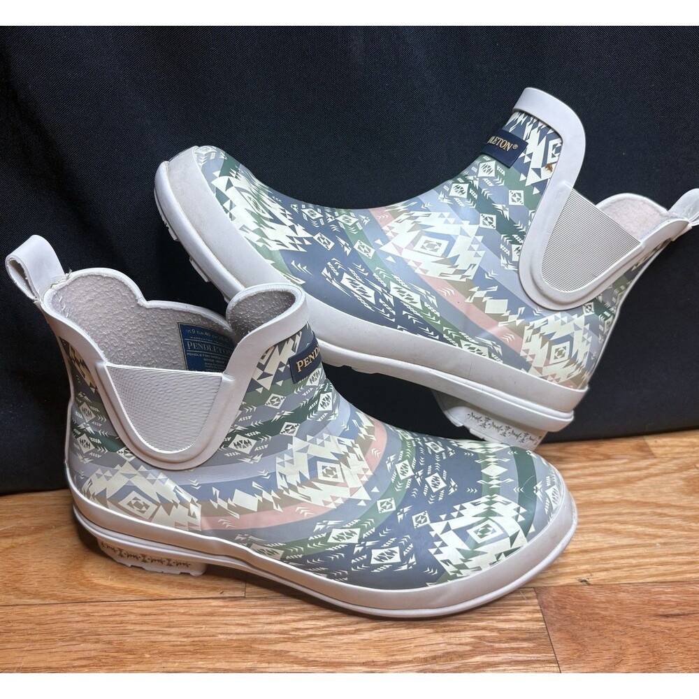 Womens Pendleton Boots Agate Beach Waterproof Chelsea Rain Sz 9 Fog Aztec Rubber